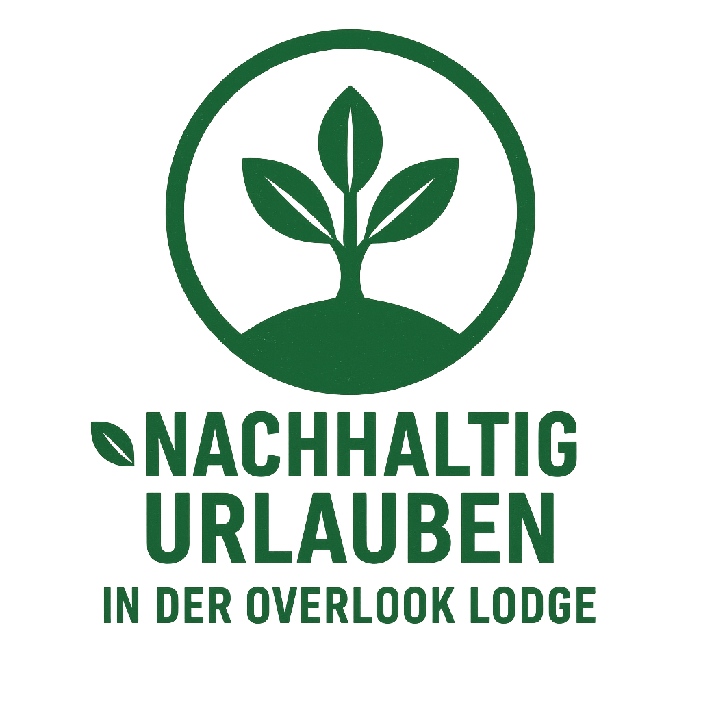 Nachhaltig urlauben Logo der Overlook Lodge mit Blättern und Hügel , Ferienhaus Edersee, Ferienhaus Kellerwald