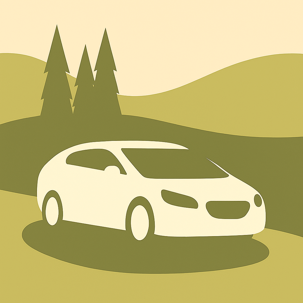 Weißes Auto auf einer landschaftlichen Straße mit Hügeln und Bäumen im Hintergrund , Ferienhaus Edersee, Ferienhaus Kellerwald