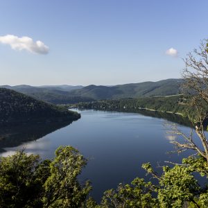 Panoramablick auf bewaldeten See mit blauem Himmel , Ferienhaus Edersee, Ferienhaus Kellerwald