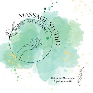 Massage-Studio am Edersee Logo mit grünen Aquarellakzenten , Ferienhaus Edersee, Ferienhaus Kellerwald