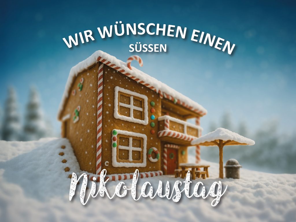 Lebkuchenhaus im Schnee mit Nikolaustag-Gruß , Ferienhaus Edersee, Ferienhaus Kellerwald