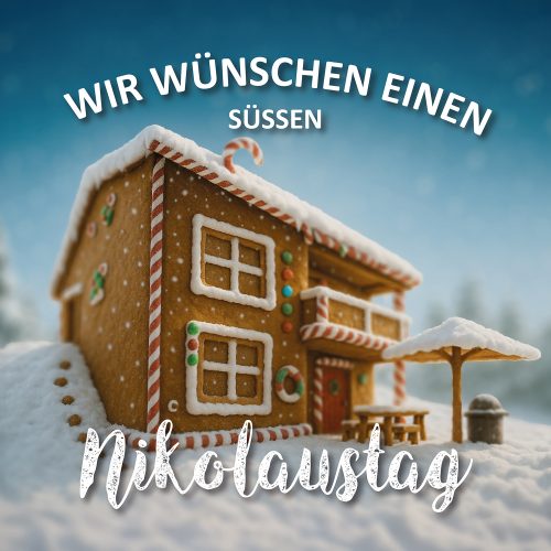 Peperkoekhuisje in de sneeuw met Sinterklaasgroet, vakantiehuis Edersee, vakantiehuis Kellerwald