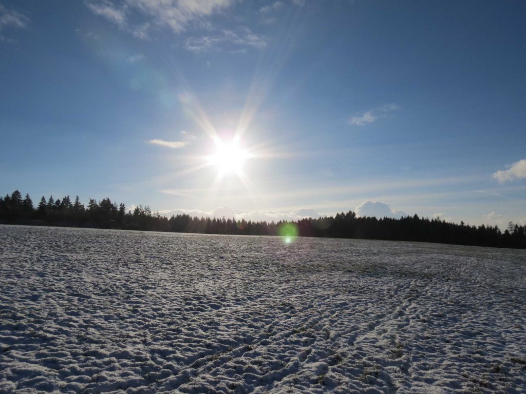 Winters landschap met sneeuwveld en zonneschijn, vakantiehuis Edersee, vakantiehuis Kellerwald