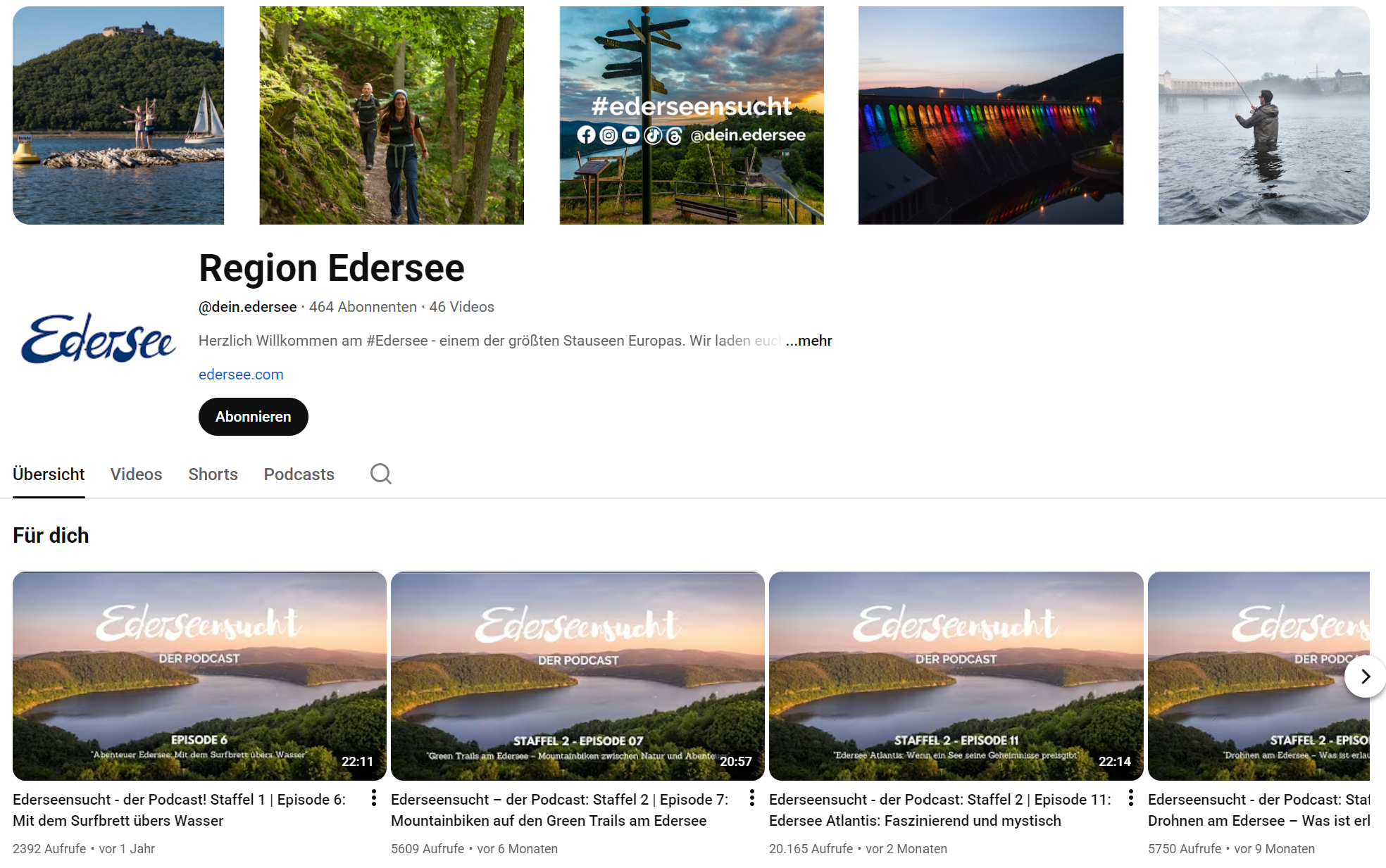 Instagram-pagina van de regio Edersee met natuur- en landschapsbeelden, vakantiehuis Edersee, vakantiehuis Kellerwald