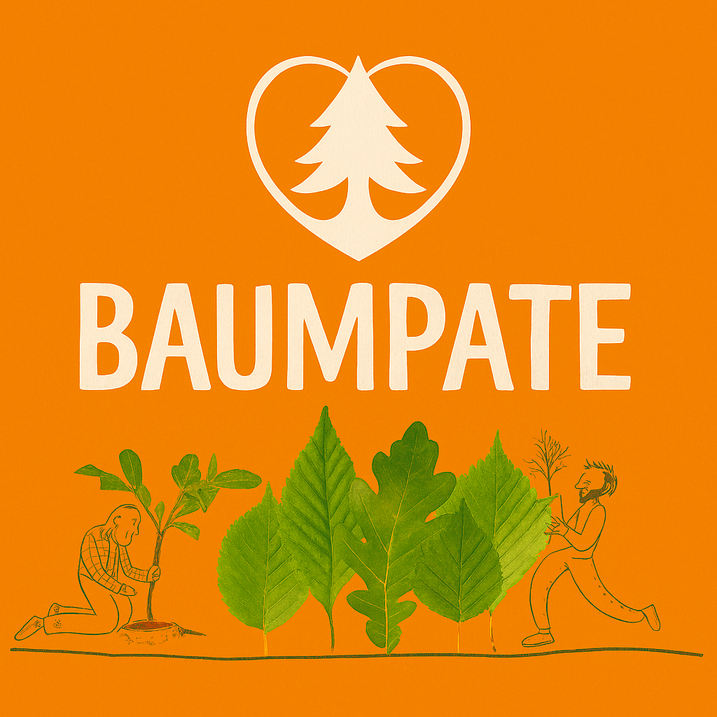 Plakat mit Baumpaten-Motiven auf orangefarbenem Hintergrund , Ferienhaus Edersee, Ferienhaus Kellerwald